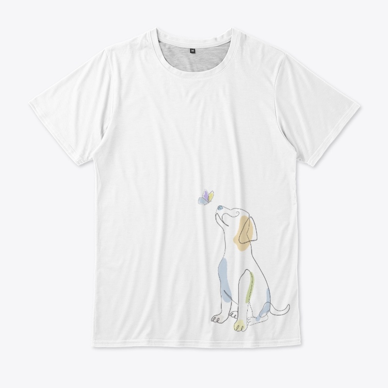 Dog and butterfly  art drawing t shirt