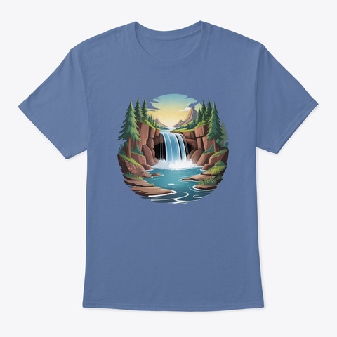 Sunrise Waterfall  Denim Blue Camiseta Front