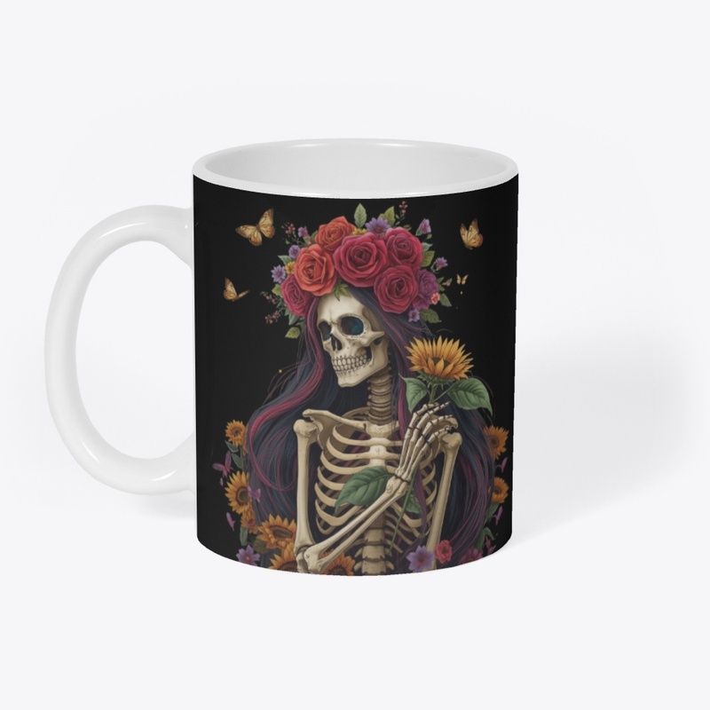 Mystical Skeleton Holding Sunflower Art