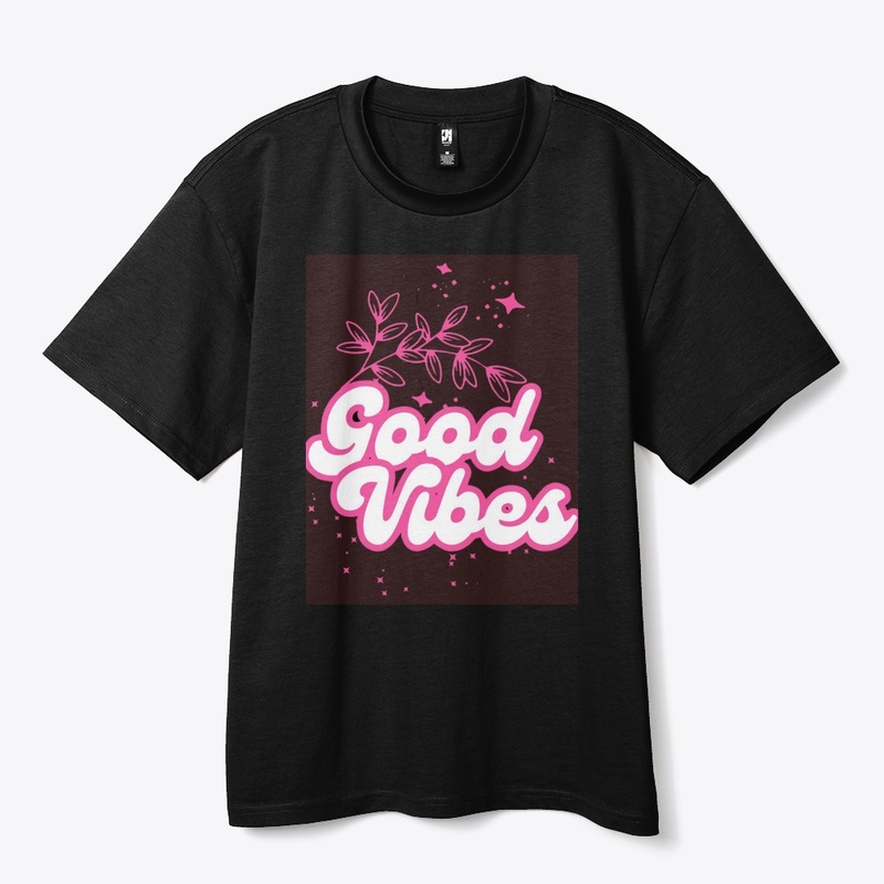 Black Pink Floral Good Vibes T-Shirt
