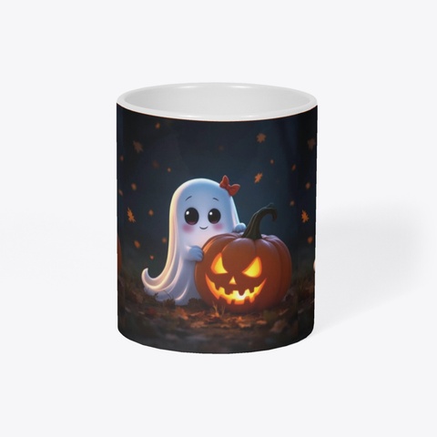 Halloween Mug With Cute Ghost  Orange Kaos Right