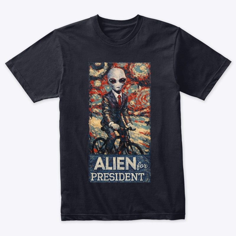 Canvas Painting of Alien on a Bicycle 
