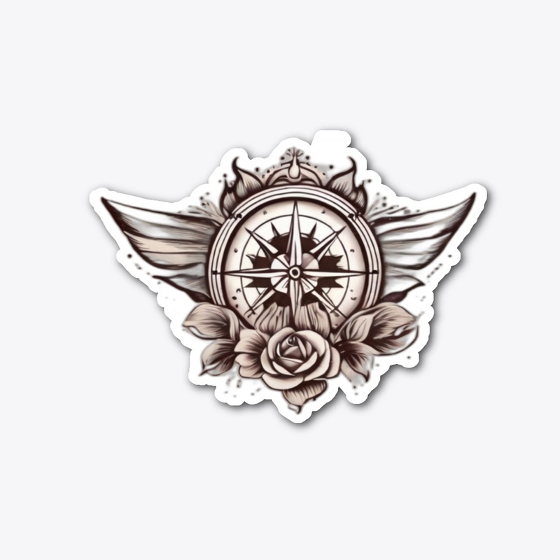 Rose compass tattoo style t-shirt design