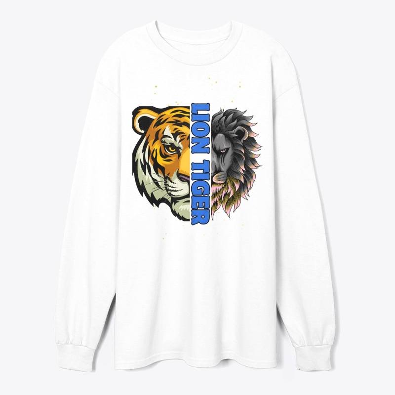 Lion Tiger white long Sleeve-Hodie (Man)