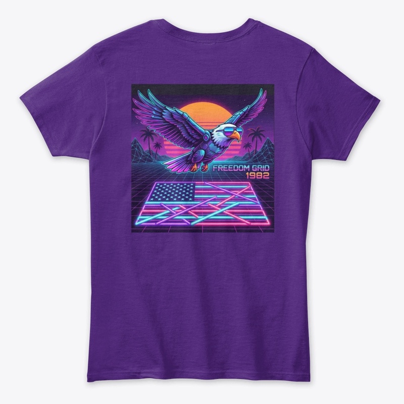 Retro-futuristic Neon American Eagle Tee
