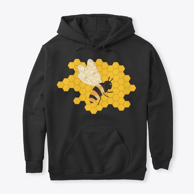 Cute Black Bee on Yellow Honeycomb