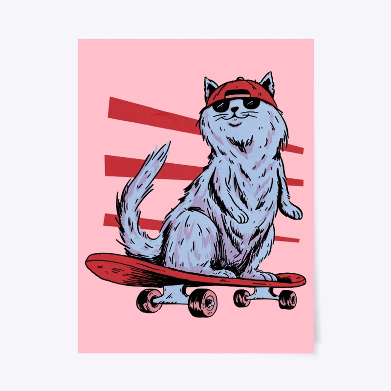 Cool Skater Cat in Shades, Retro Style