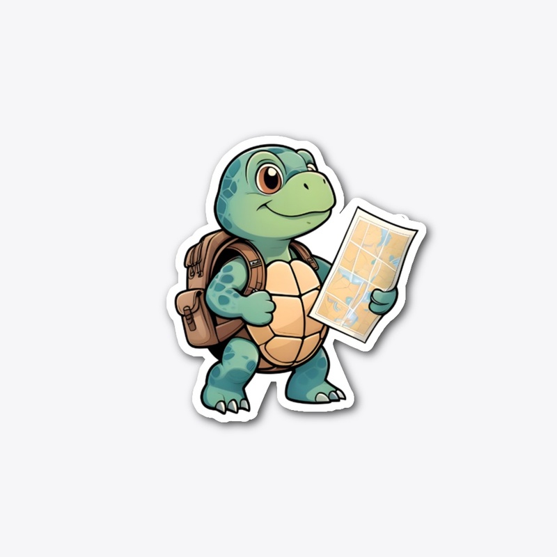 Cute Lost Turtle Explorer Sticker.