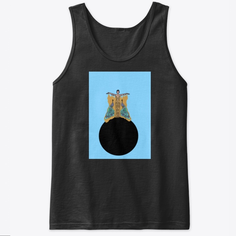 Art Deco Peacock Lady on Blue
