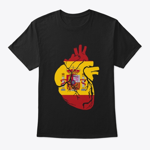 Anatomical Heart Design, Spanish Flag Black T-Shirt Front