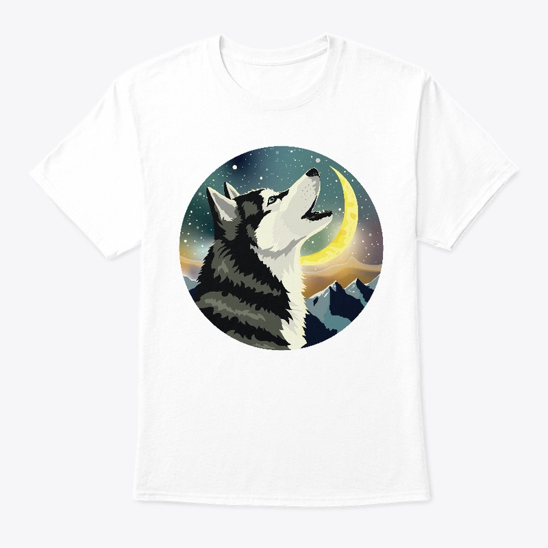 Siberian Husky howls to the Moon