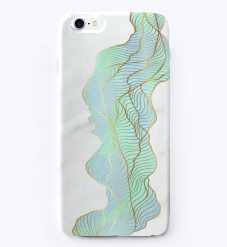 Golden lines green leaves phone case