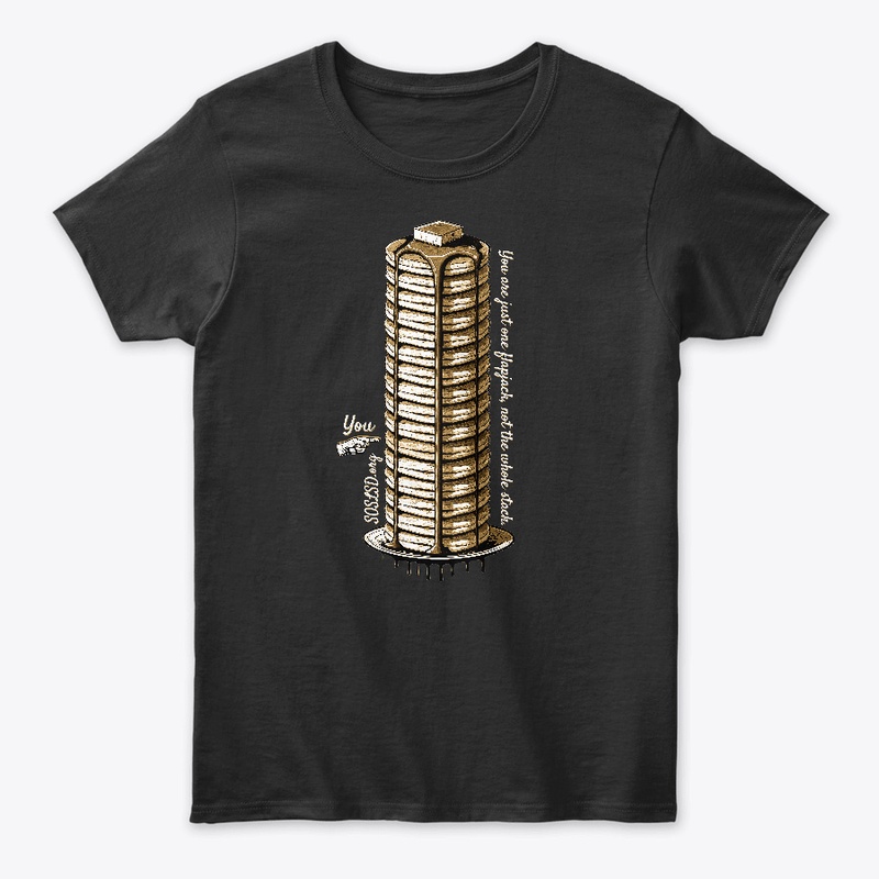 Flapjack Stack womens tee in sepia tones