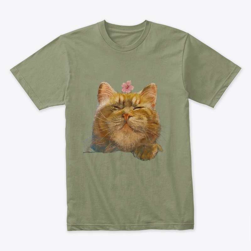 Smiling Cat with Cherry Blossom T-Shirt