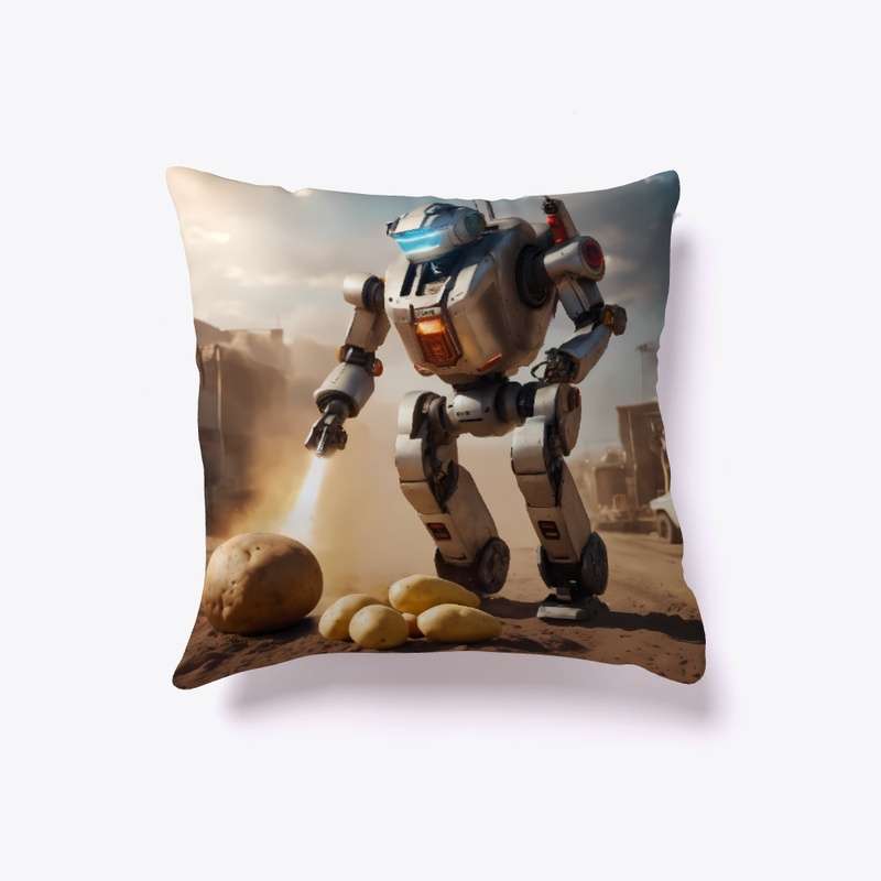 A robot attacking a potato.