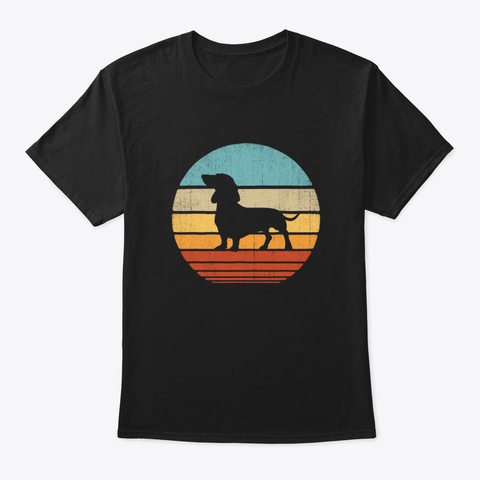 Dachshund Silhouette Retro Vintage Black T-Shirt Front