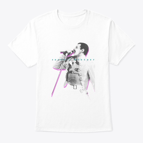 Freddie Mercury Official Neon Glow White T-Shirt Front