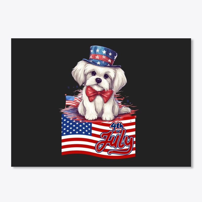 Cute Dog July 4th American Flag T shirt