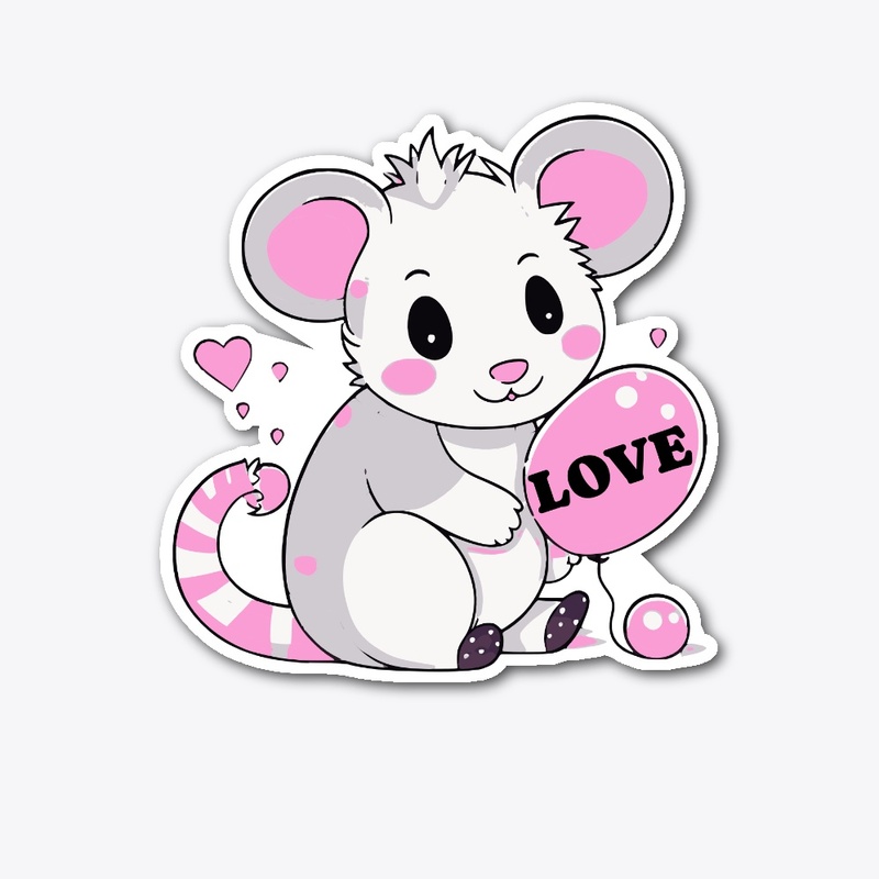 Opossum with love balloon 