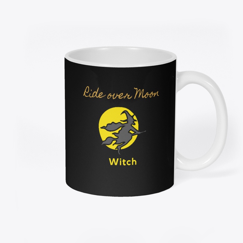 Halloween Witch Ride over Moon