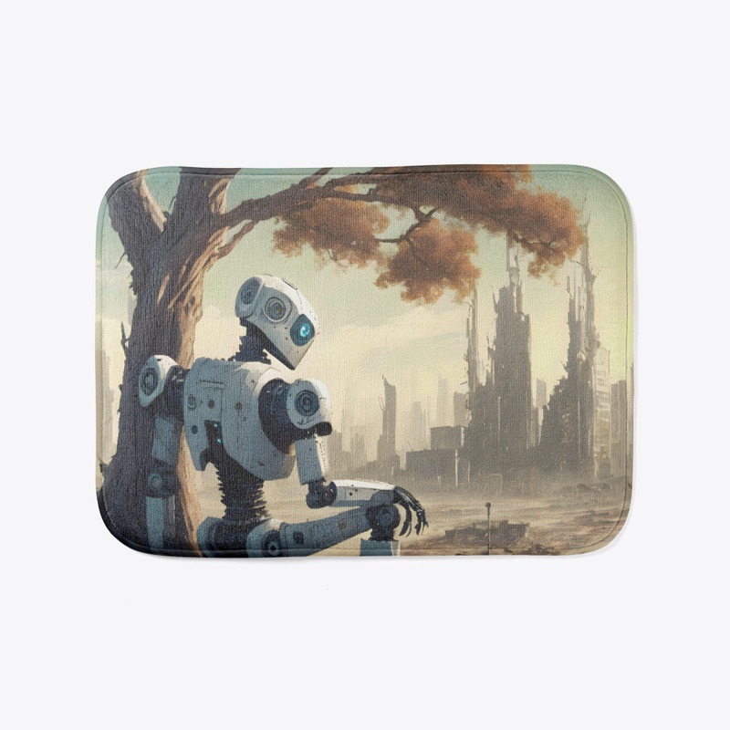 Robot looking at a ruined city