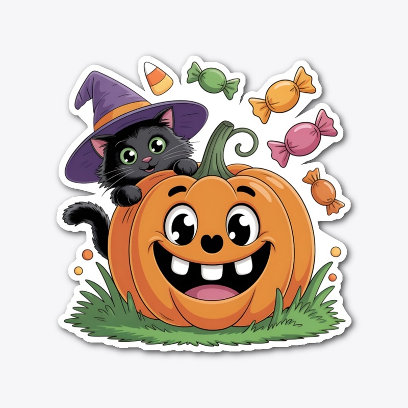 Funny Pumpkin Cat Candy T-Shirt