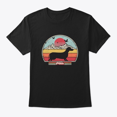 Dachshund Retro Vintage Sunset Jhw3s Black T-Shirt Front