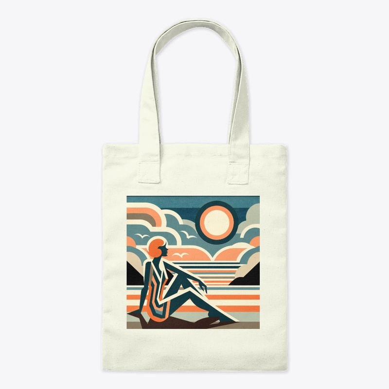 Woman on Beach at Sunset Art Deco Design