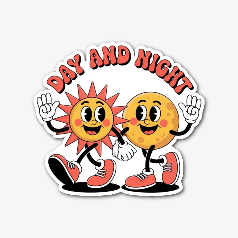 Cheerful Cartoon Of Sun And Moon