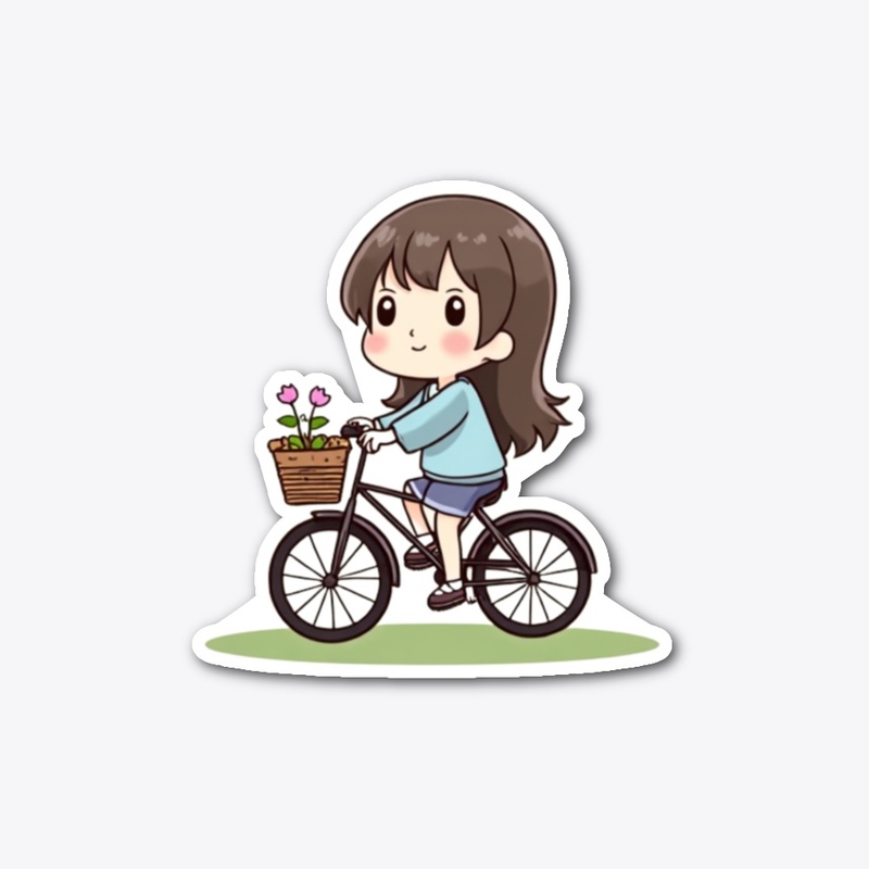 Cute Chibi Girl Cycling Die-Cut sticker
