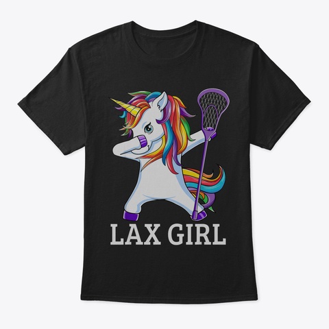 Lacrosse Dabbing Unicorn T Shirt Girls F Black T-Shirt Front