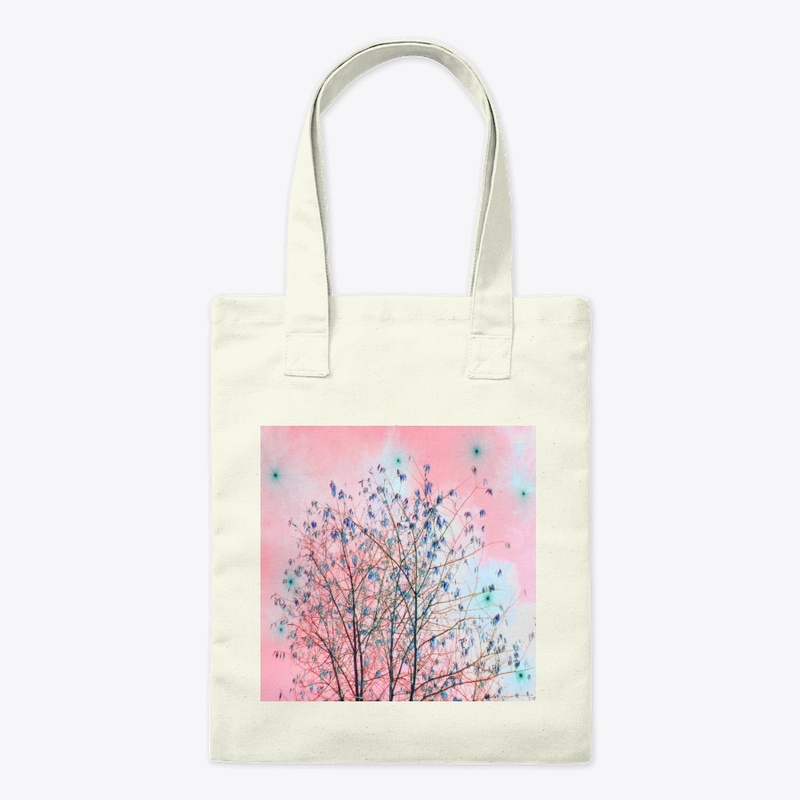 pink sky blue tree