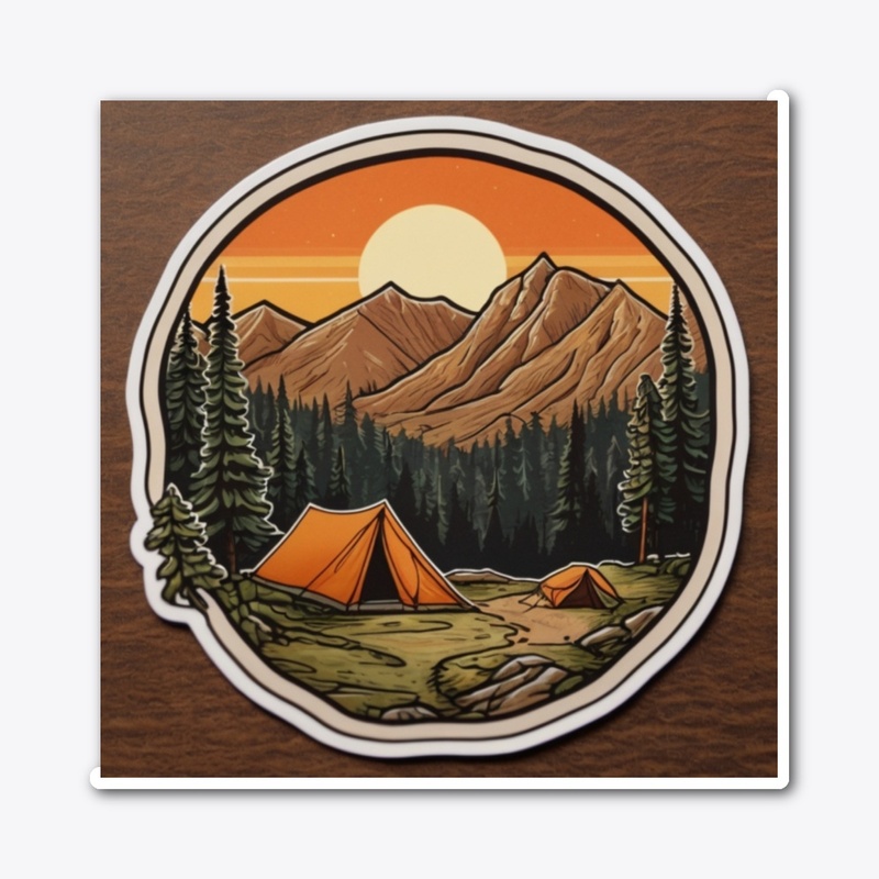 Sunset Mountain Camping Sticker