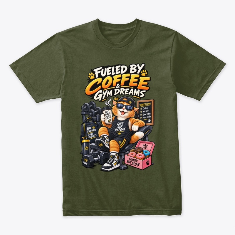 Fueled by Coffee & Gym Dreams Funny Cat