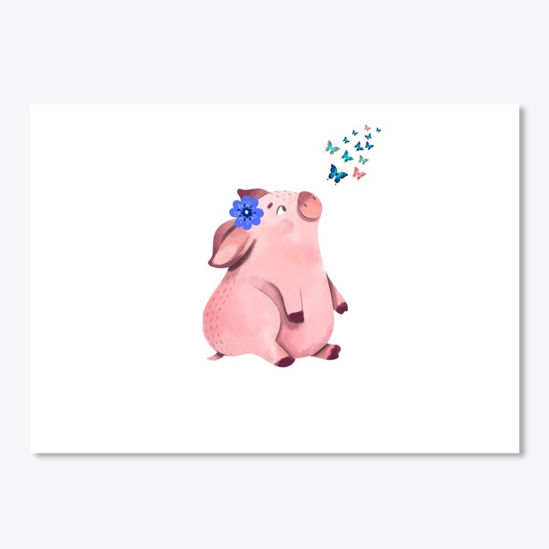 Pig watching butterflies