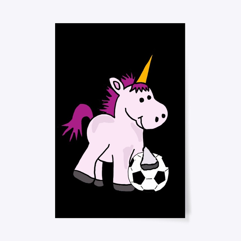 Cute White Unicorn Playing Soccer