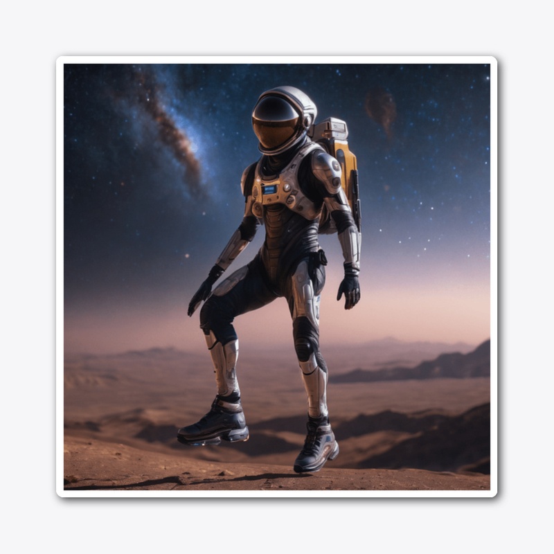 A spaceman levitating