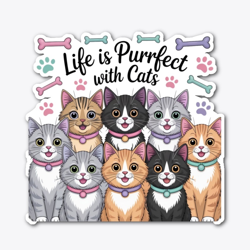 Eight Cute Cartoon Cats