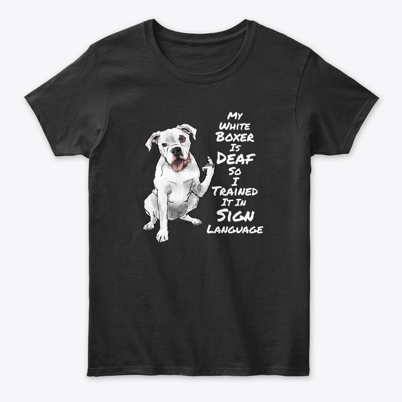 White boxer dog Deaf learn sign language