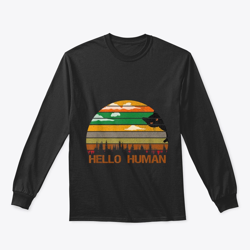 FUNNY CAT SAY HELLO HUMAN VINTAGE T SHIR