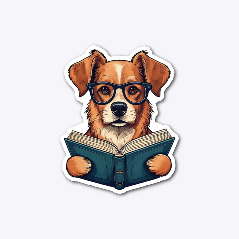 Smart Bookworm Dog Illustration