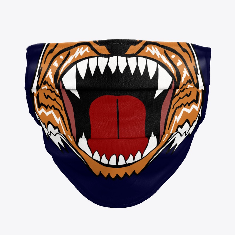 Fierce Roaring Tiger Face on dark blue