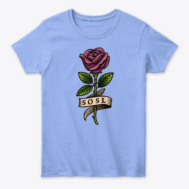 Single Rose womens T, full color pink