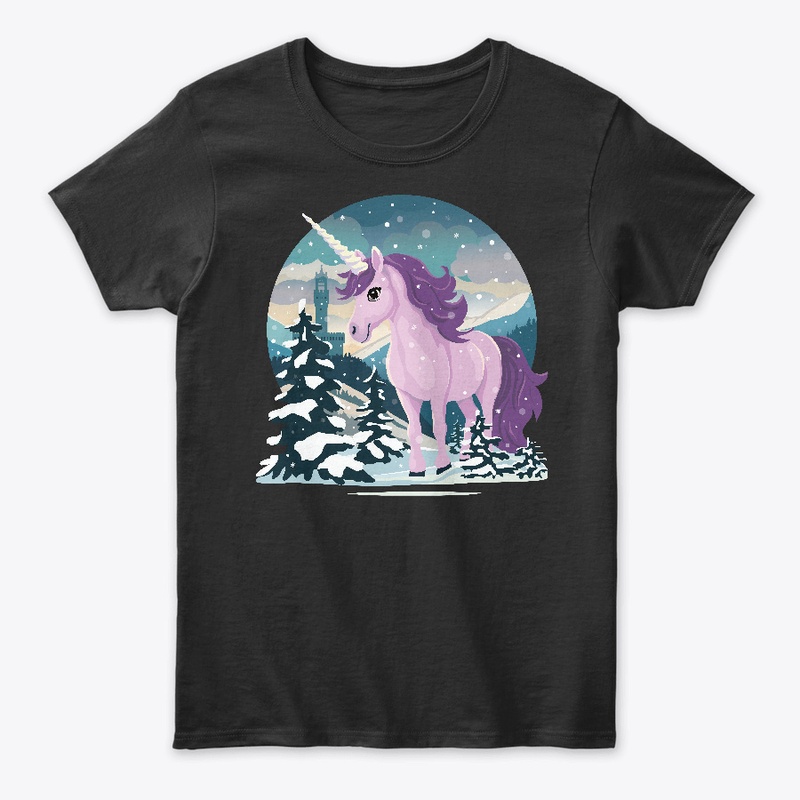 Cute unicorn in a winter landscape