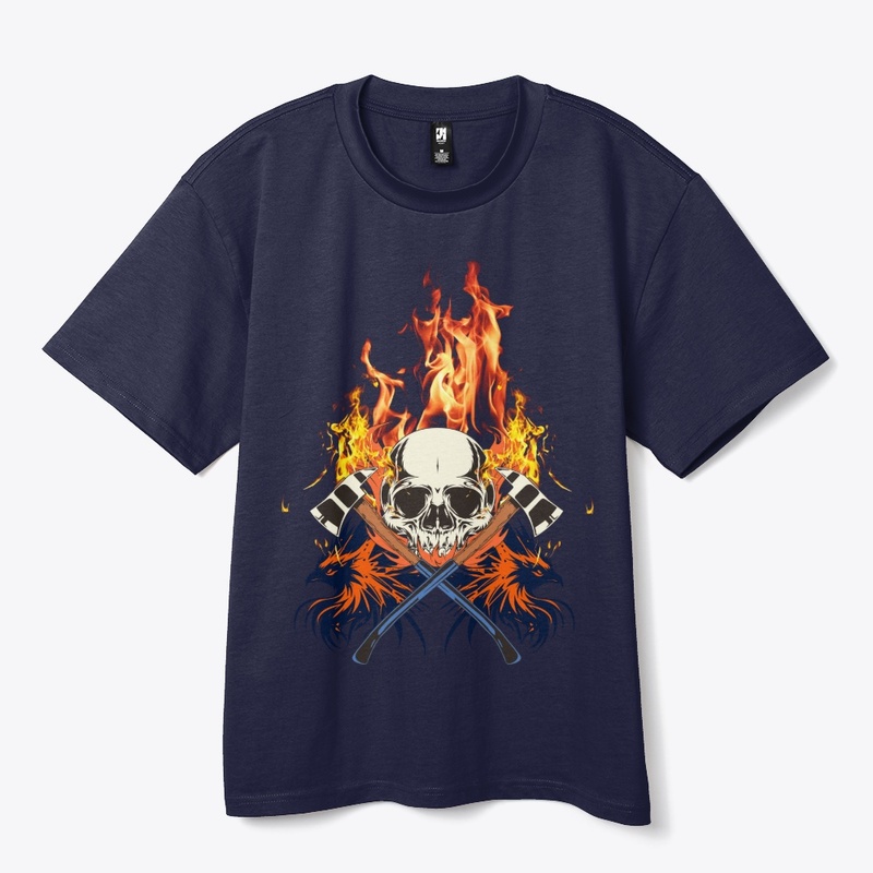 Flaming skull with Ravens and crossed ax