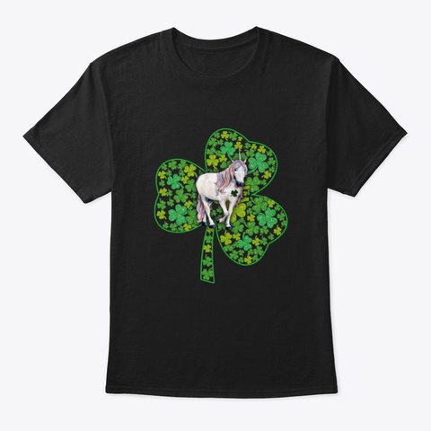 Unicorn Lover Shamrock Heart St. Patrick Black T-Shirt Front