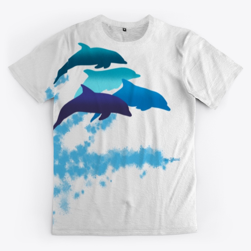 Dolphins leaping watercolour