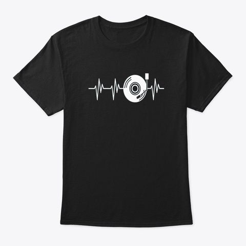 Vinyl Heartbeat Disk Jockey Dj  Gift Black T-Shirt Front