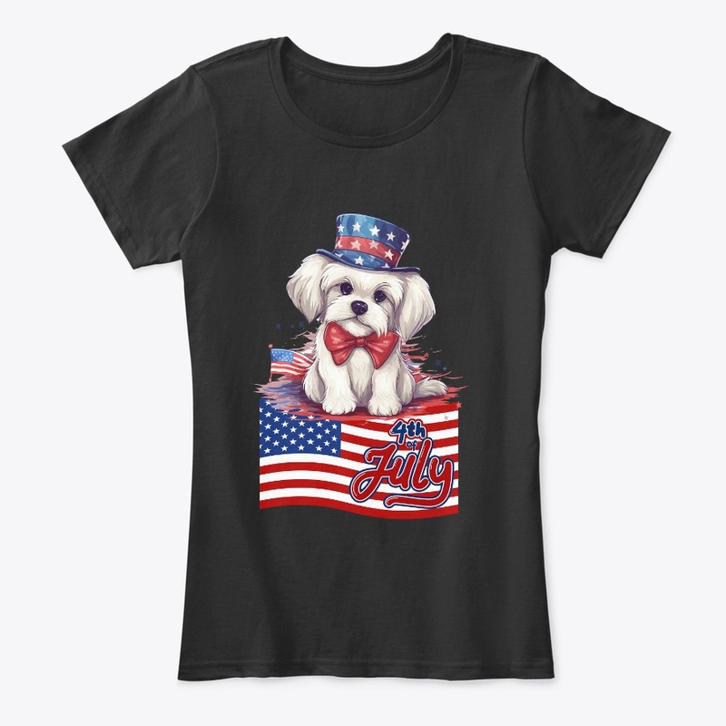 Cute Dog July 4th American Flag T shirt
