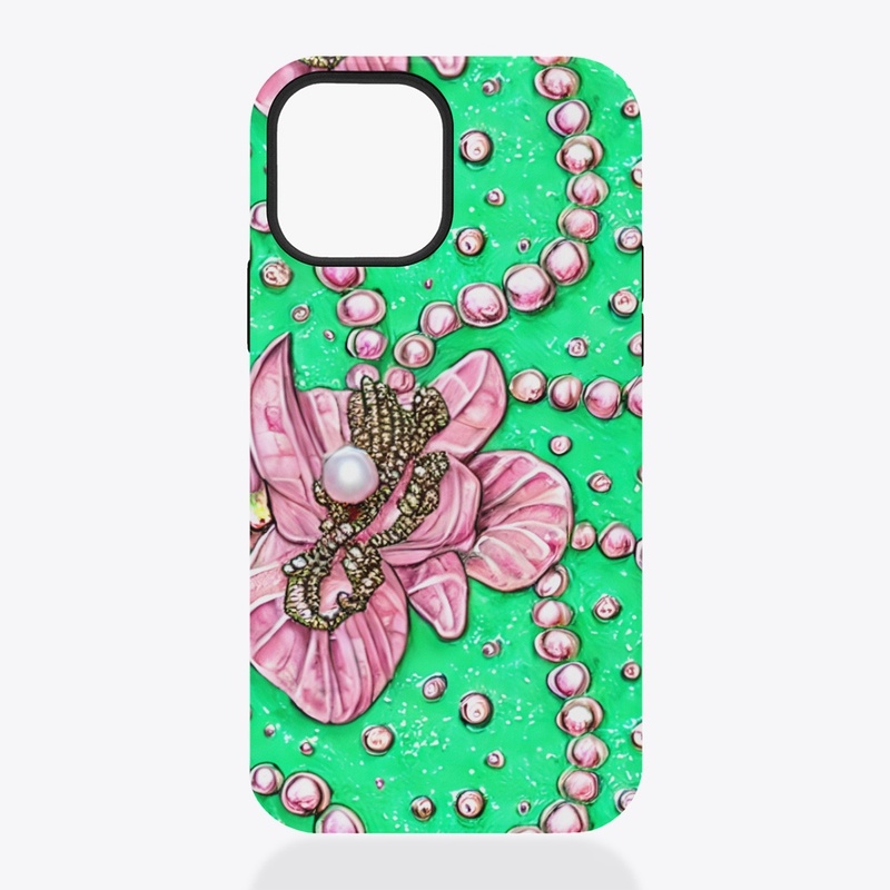 Green Background with Pink Pearls 